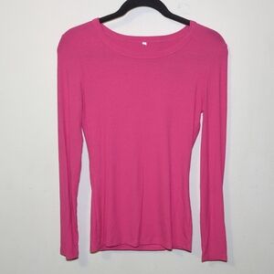 Pink Ribbed Long-Sleeve Crewneck Stretchy Rayon Shirt No Brand Women's Size S